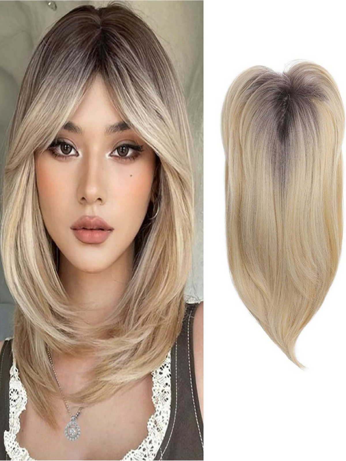 Invisible, Seamless, Long, Curly Wig With White Hair Covering