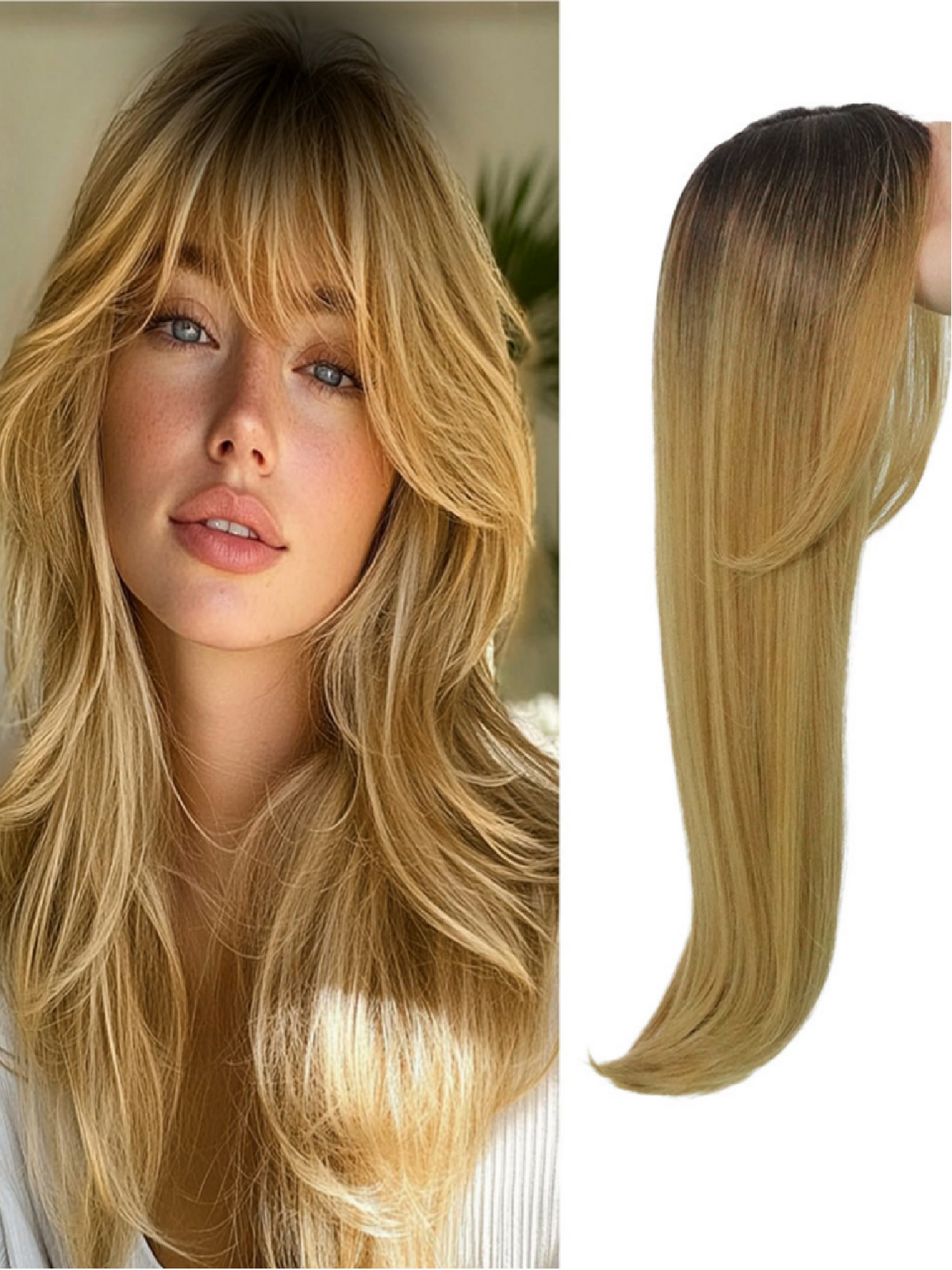 Invisible, Seamless Synthetic Long Wig That Covers Gray Hair