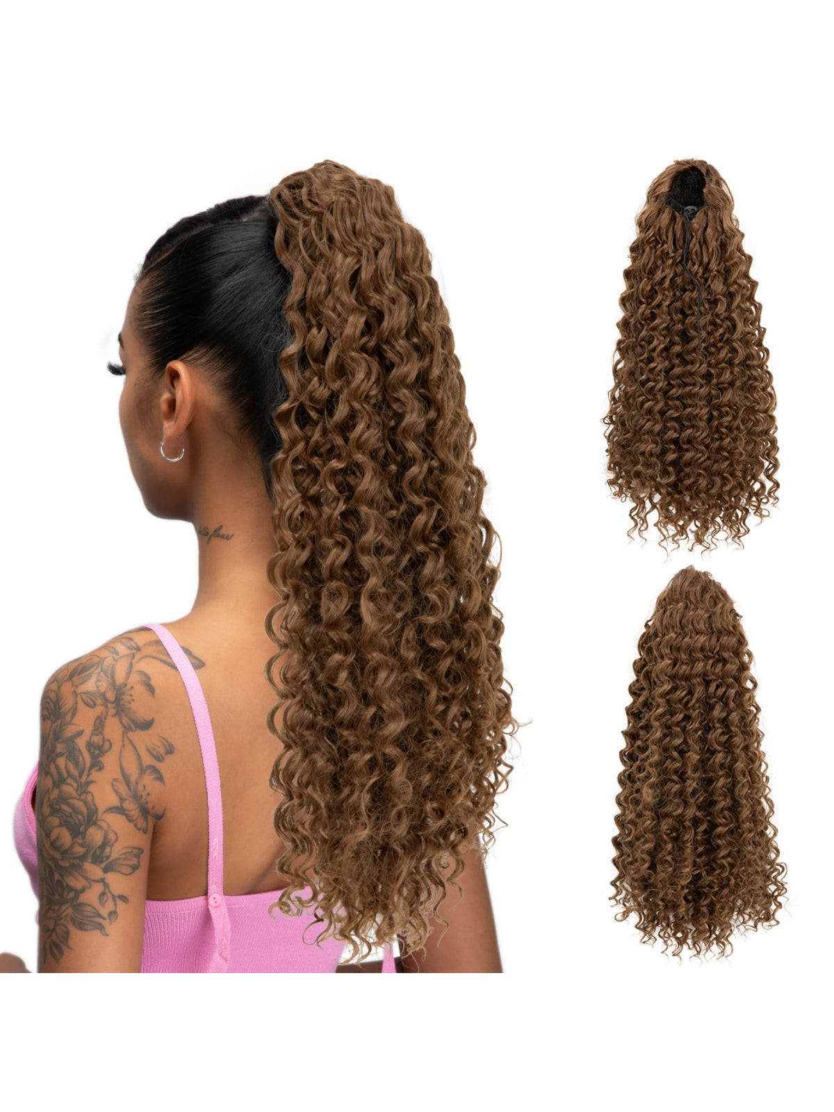Drawstring Adjustable Synthetic Fiber Ponytail Wavy Curl Wig