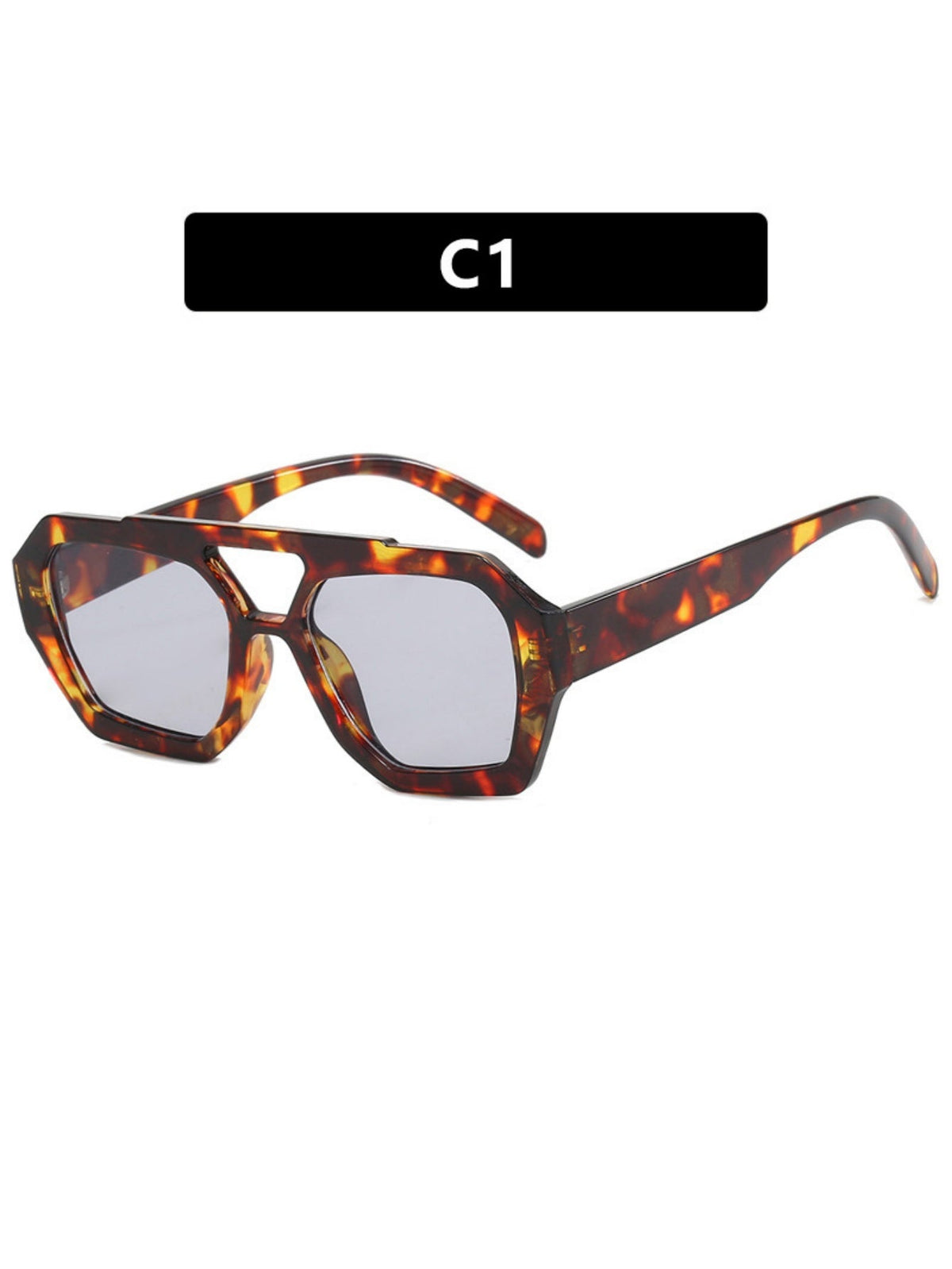 Sonnenbrille mit Doppelsteg und unregelmäßigem Leopardenmuster