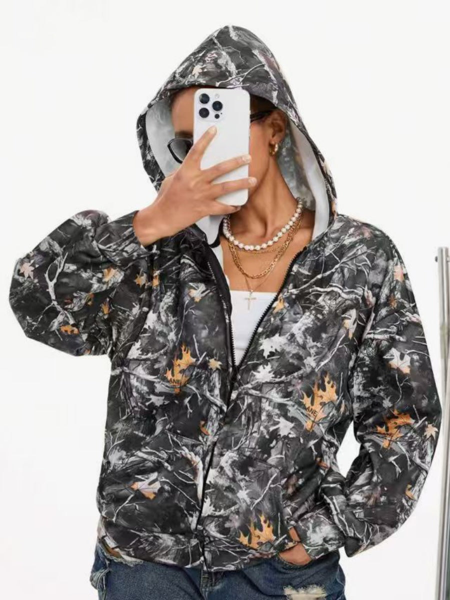 Cardigan Street Style Camouflage Full Print Hooded Jacket Loose Daily Casual Jacket