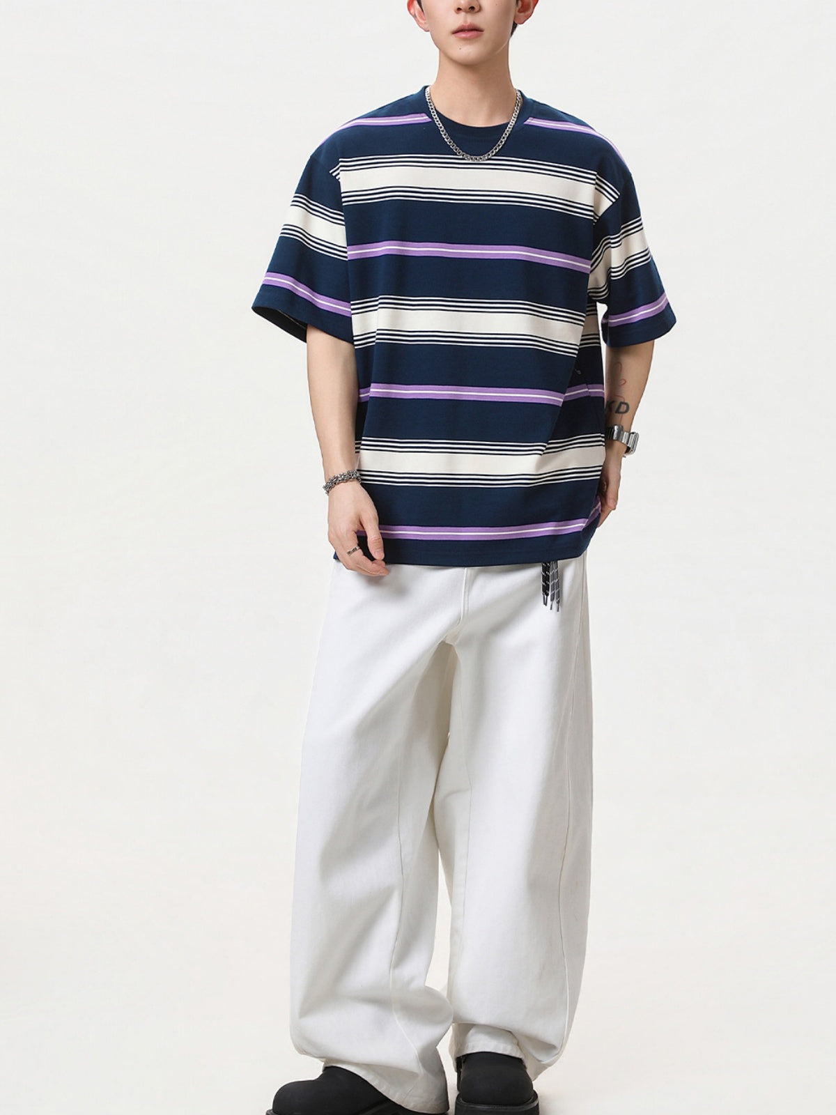 Color-blocked Stripes Loose-fit T-shirts