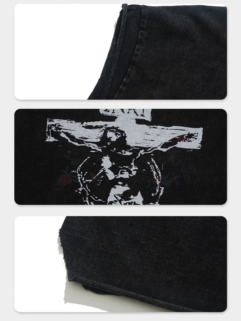 Washed Distressed God Printed Tank Tops