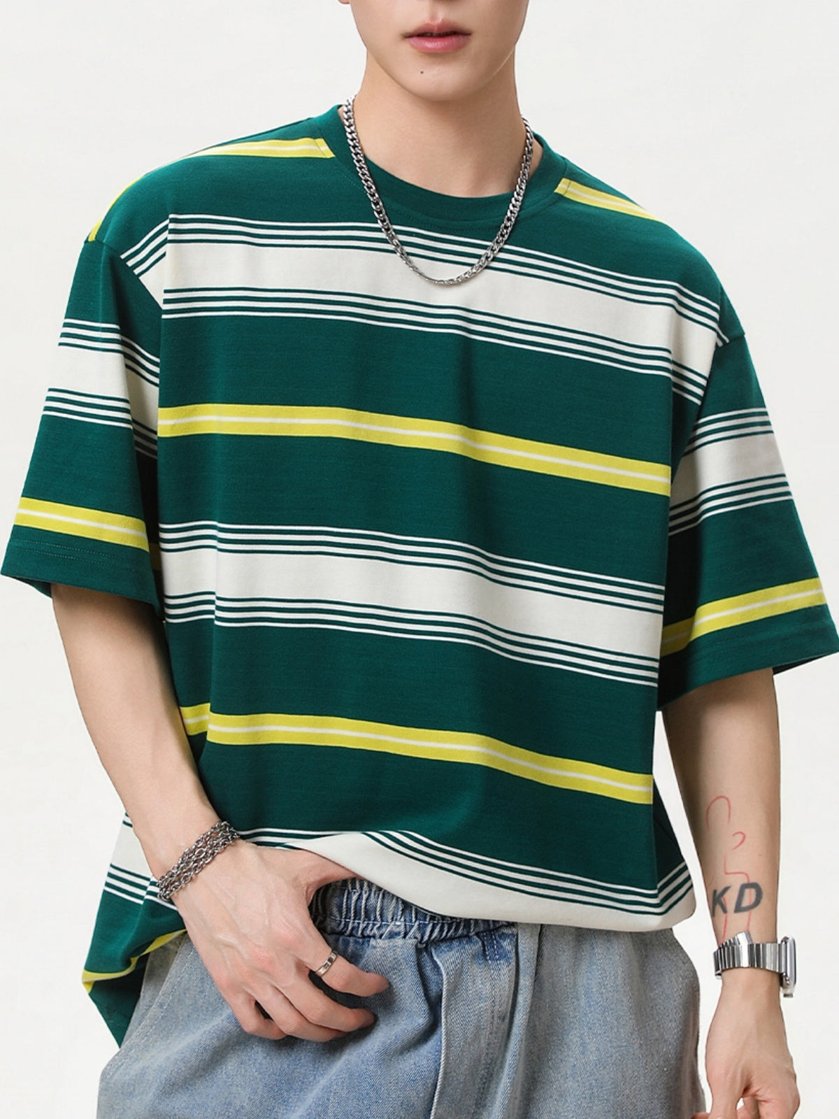 Color-blocked Stripes Loose-fit T-shirts