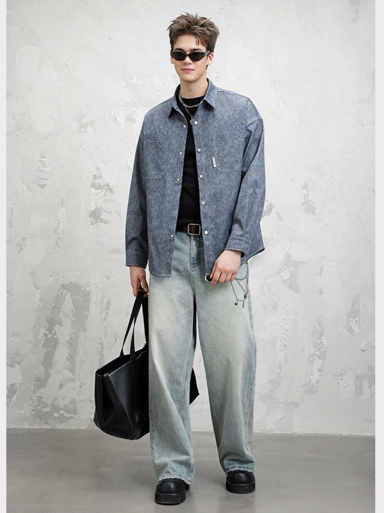 Vintage Distressed Tie-dye Design Loose Long-sleeved Shirt