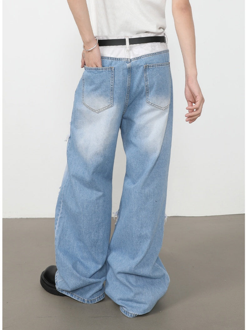 Patch Fake Hole Patchwork Jeans