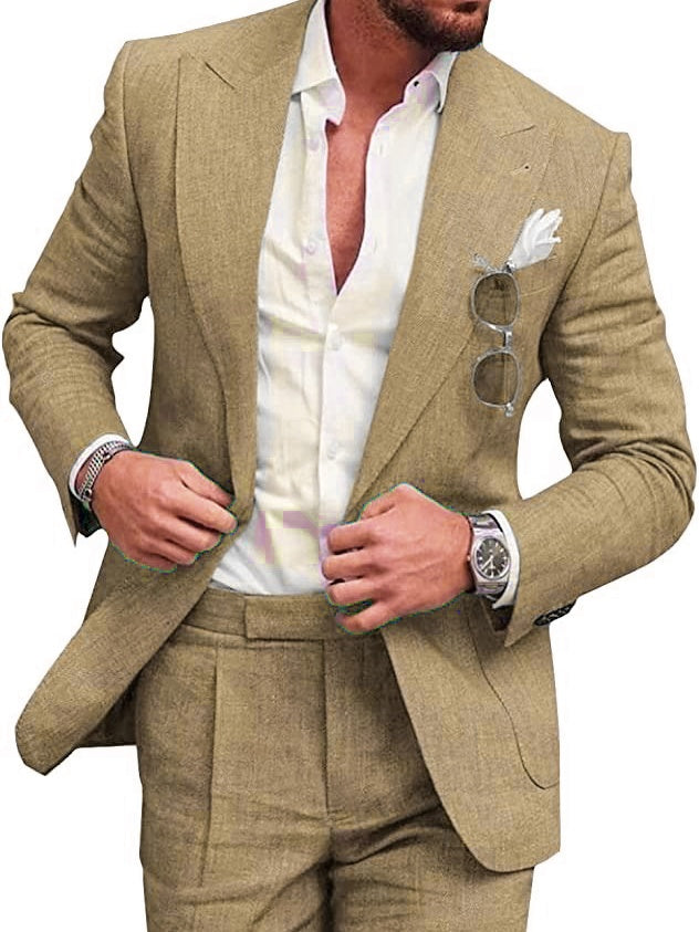 Flax Solid Color Suit Set 2-piece Sets
