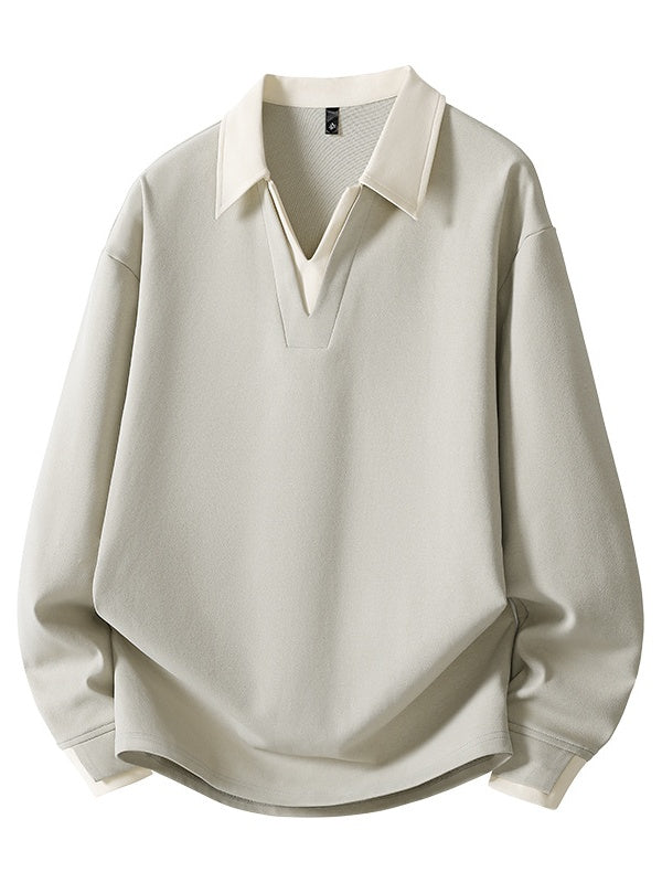 V-neck Color Matching Loose Simplicity Polo