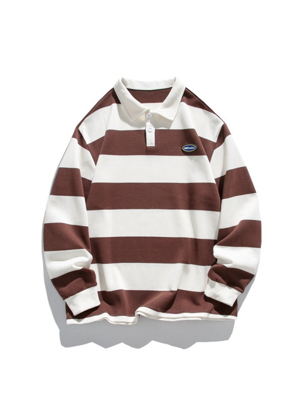 Ins Loose-fit Stripes Polo Shirts