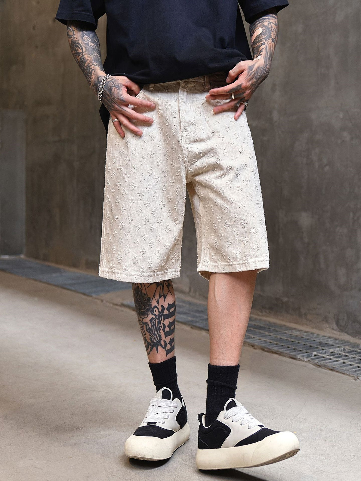 Jacquard Full Print Denim Lightweight Straight-fit Five Points Shorts