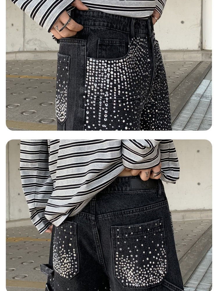 Diamond Full Diamond Hole Gradient 7 Points Denim Shorts