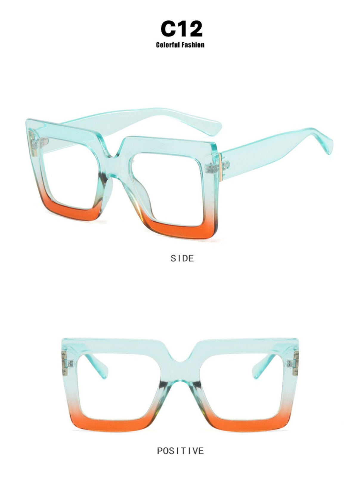 Farbblockierte, quadratische, übergroße, stylische Brille