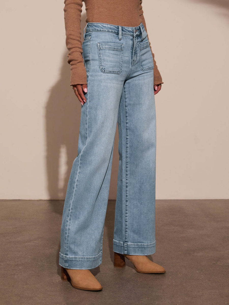 Slimming Wide Leg High Waist Straight Old Jeans