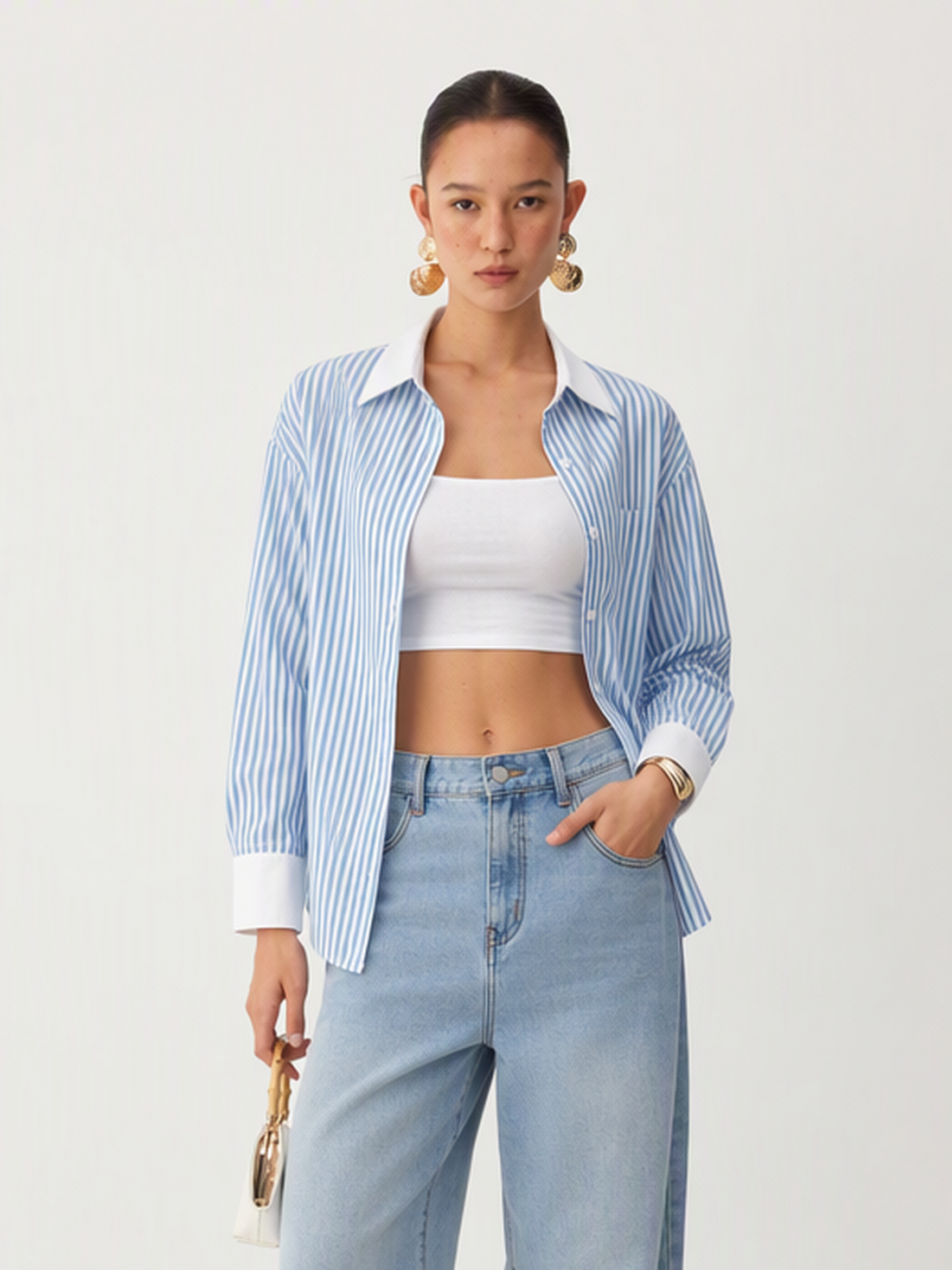 Striped Patchwork Cardigan Top Blouse&Shirts