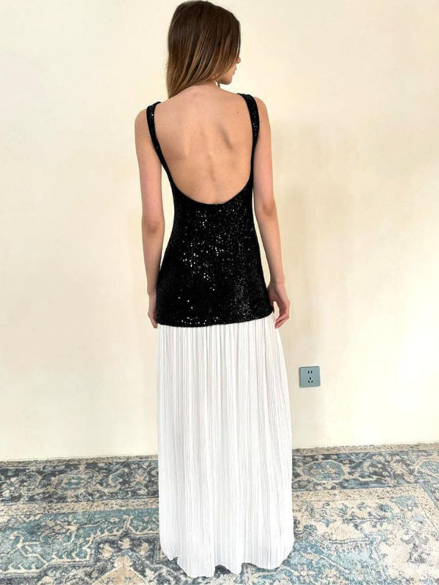 Liber Autumn Women's Sequins Black and white contrast Maxi Dresses
