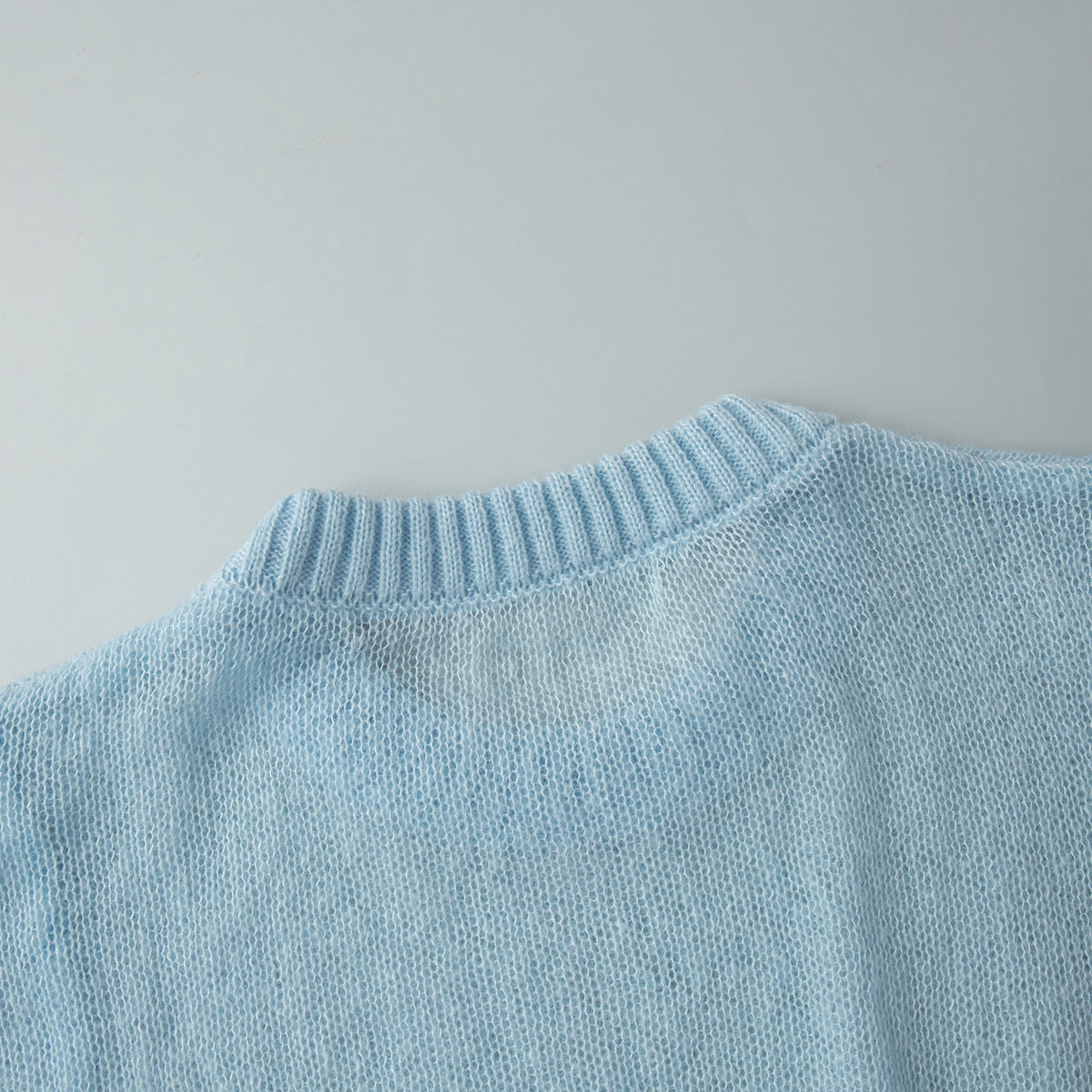 Mohair Crew Neck Pullover Sweater, Semi-sheer Base Layer Sweater