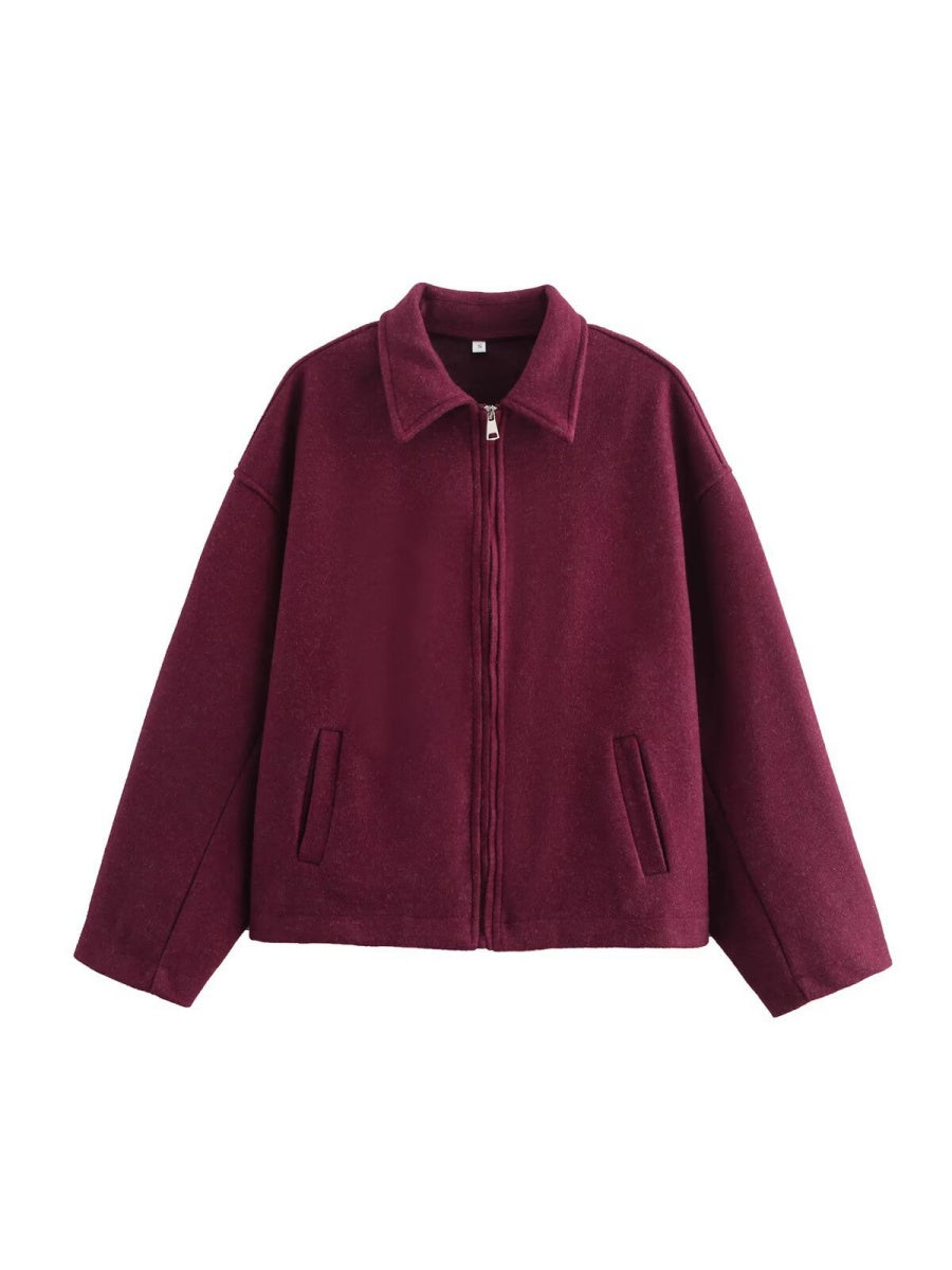 Vintage Distressed Brown Zip-up Long-sleeved Short Jacket