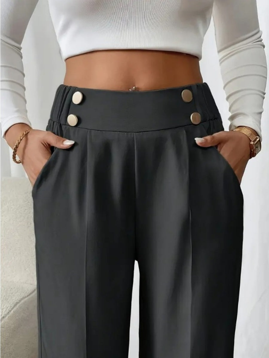 Casual High-waisted Loose Straight leg Pocket Pants