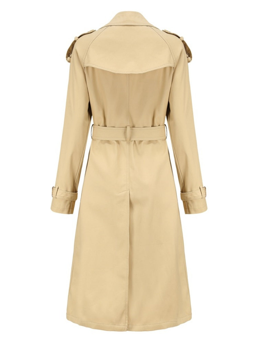 Waist-hugging Cotton Long Sleeve Lapel Three-dimensional Decoration Solid Color Trench Coats