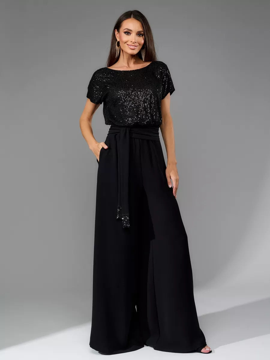 Sequins Short Sleeve Leisure Bodysuit