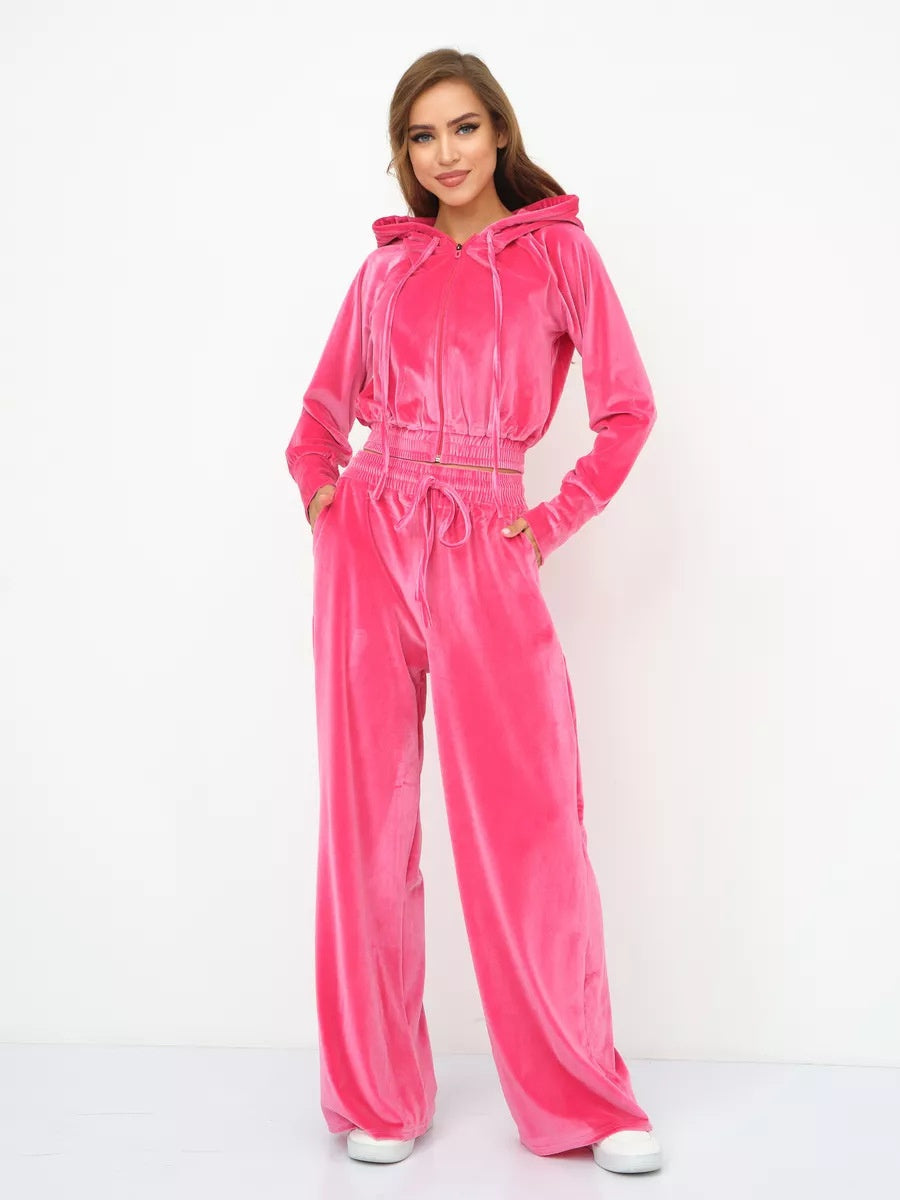 Velvet Zipper Cardigan, Silver Fox Fleece Sweatshirt, Lace-Up Pants 2-piece Sets
