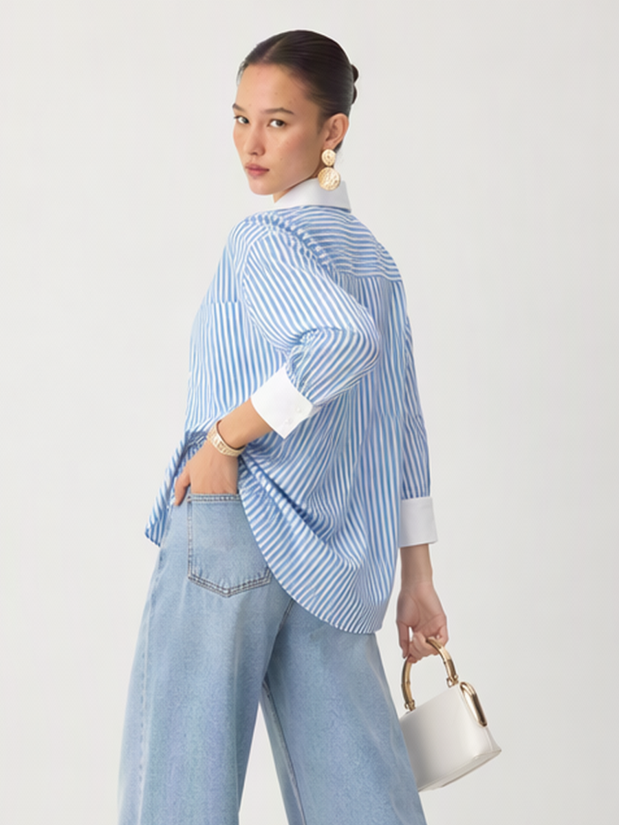 Striped Patchwork Cardigan Top Blouse&Shirts