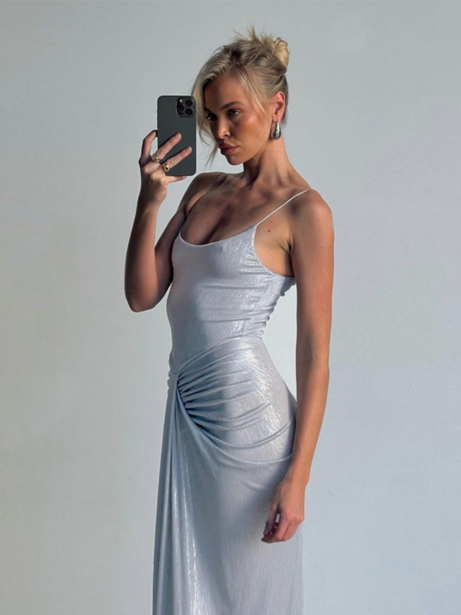 Flash Pleated Solid Color Maxi Dresses