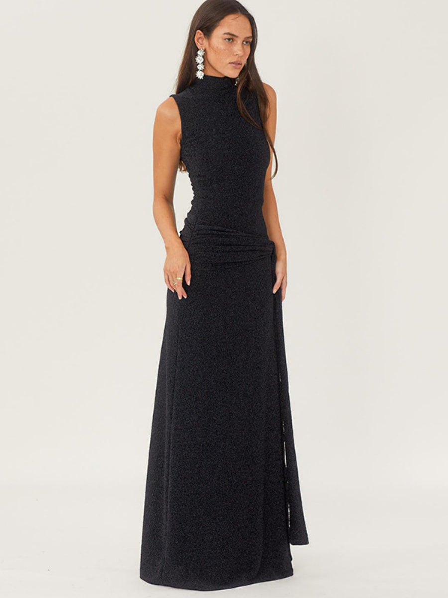 Liber Autumn Women's Sequins Turtleneck Sleeveless Maxi Dresses