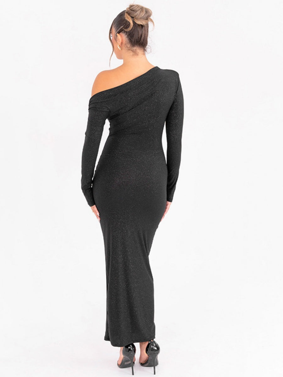 Liber Autumn Women's Pleated One shoulder Maxi Dresses