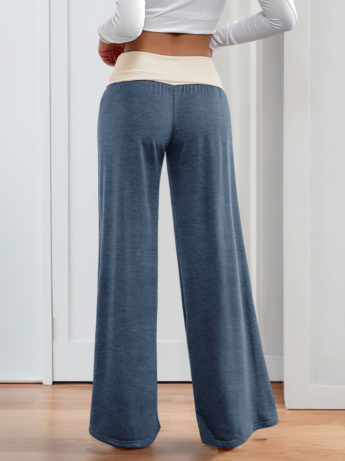 Color-blocked Casual Flared Trousers