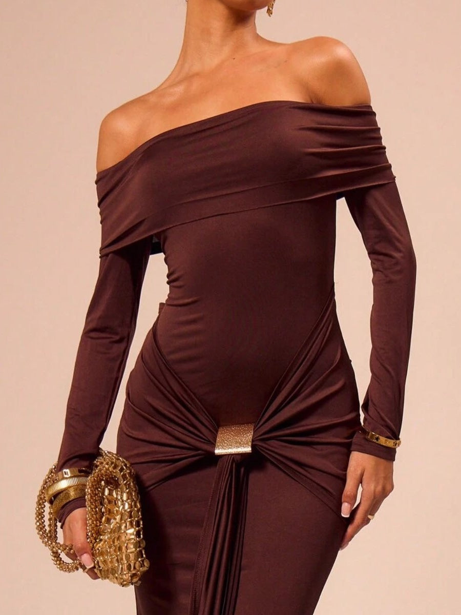 Liber Autumn Women's Bandage Off Shoulder Maxi Dresses