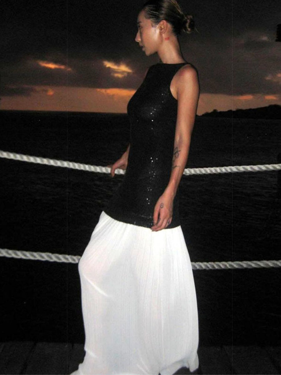 Liber Autumn Women's Sequins Black and white contrast Maxi Dresses