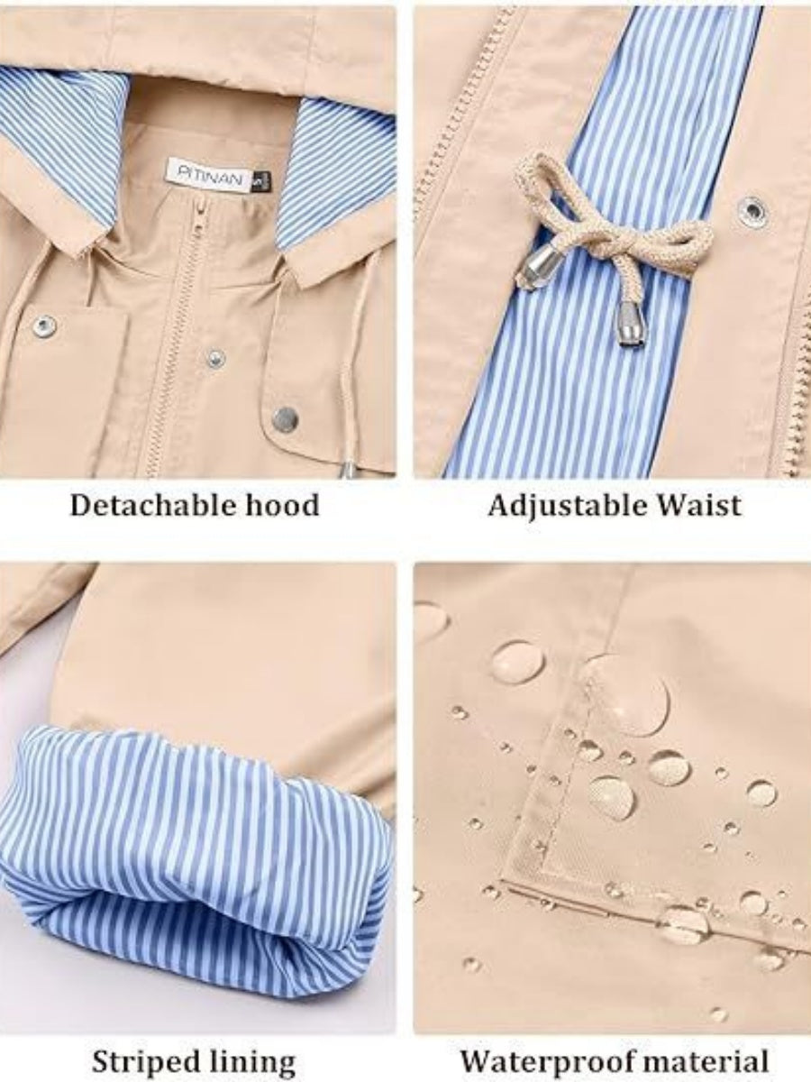 Mid-length Lightweight Raincoat Water Proof Mountain Climbing Outdoor Windproof Detachable Hood Trench Coats