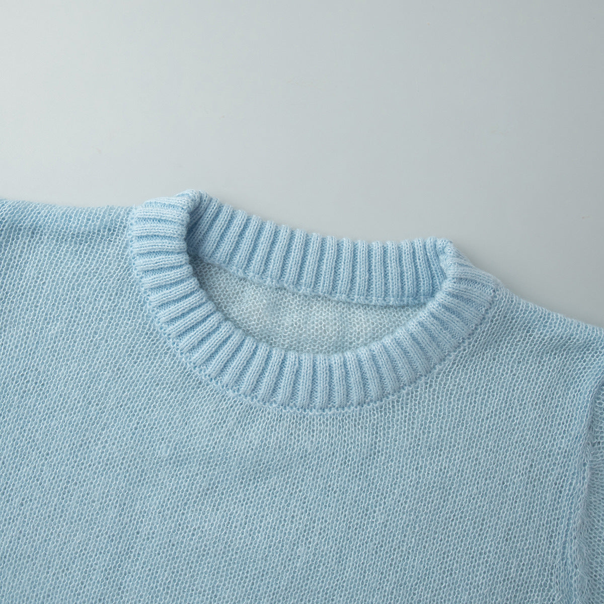 Mohair Crew Neck Pullover Sweater, Semi-sheer Base Layer Sweater