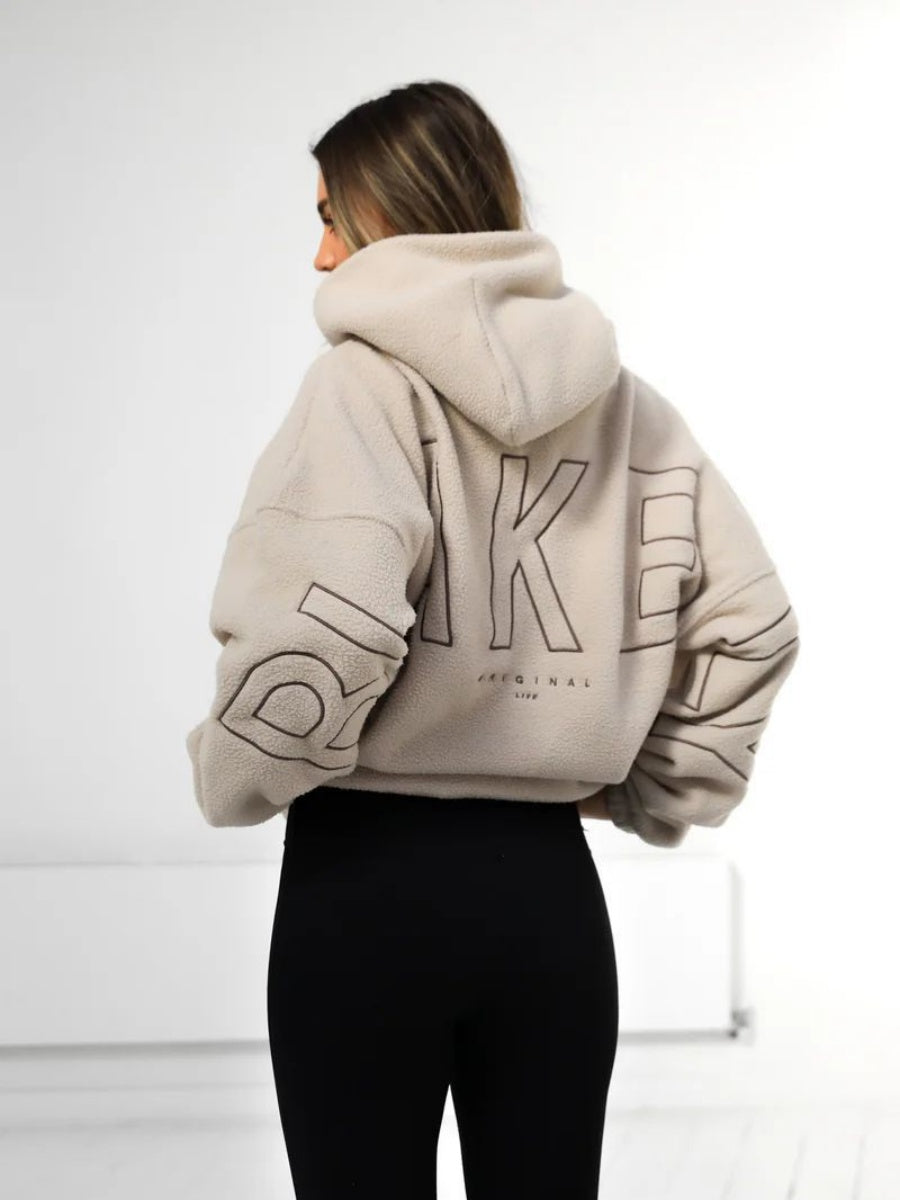 Fleece Letter Embroidery Thick Hooded Sweatshirt