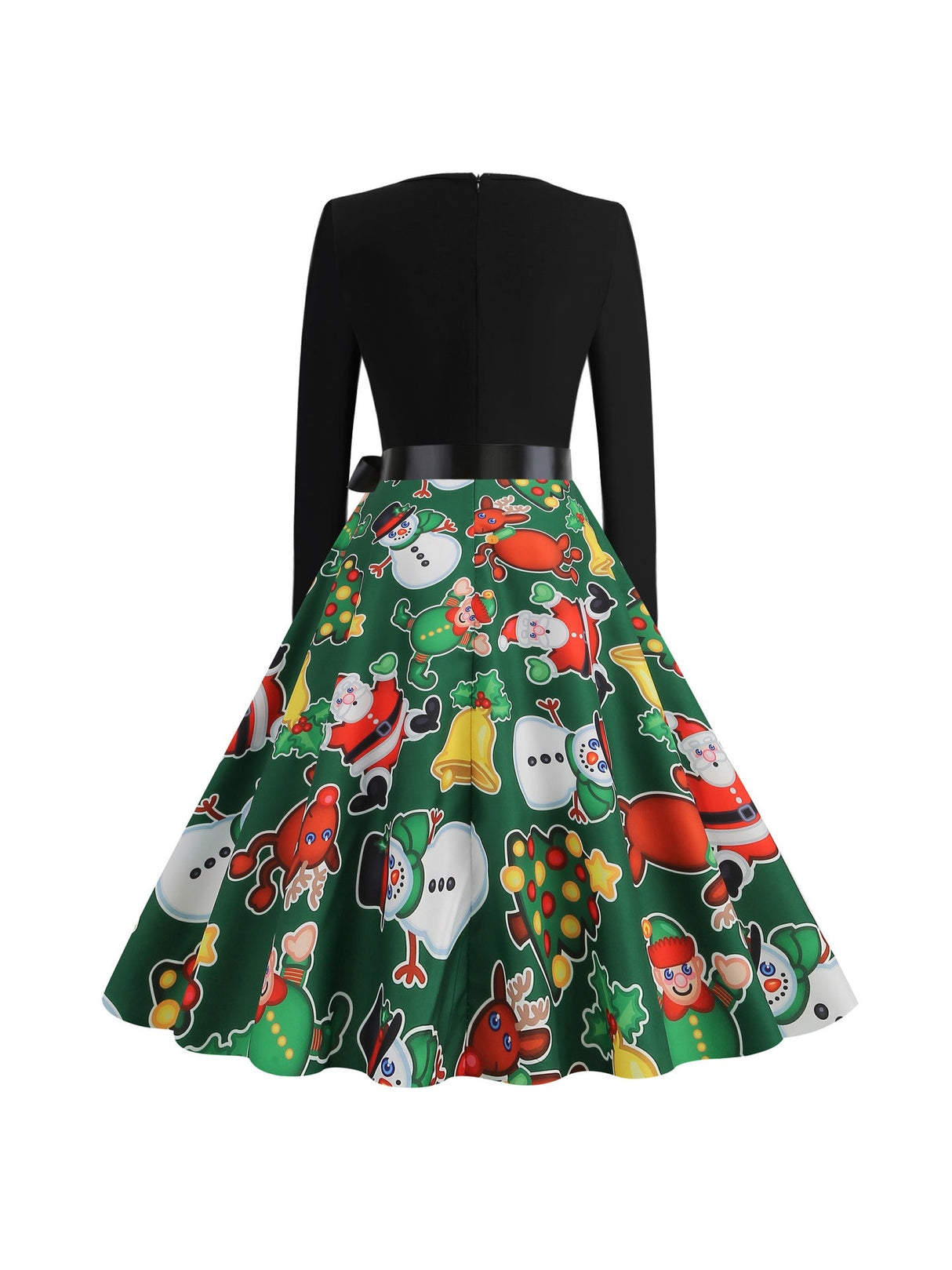 Christmas Crew Neck Splicing Long Sleeve Midi Dresses