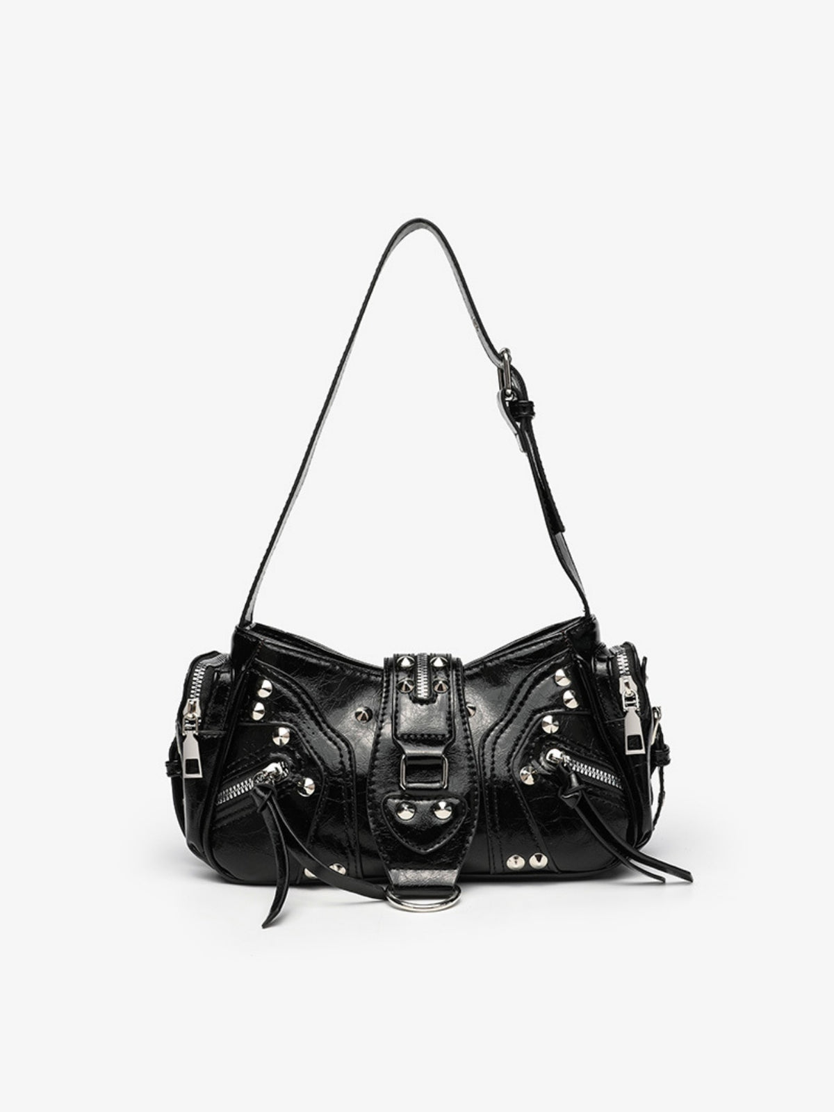Stylish Leopard Print Edgy Biker Studded Shoulder Bag