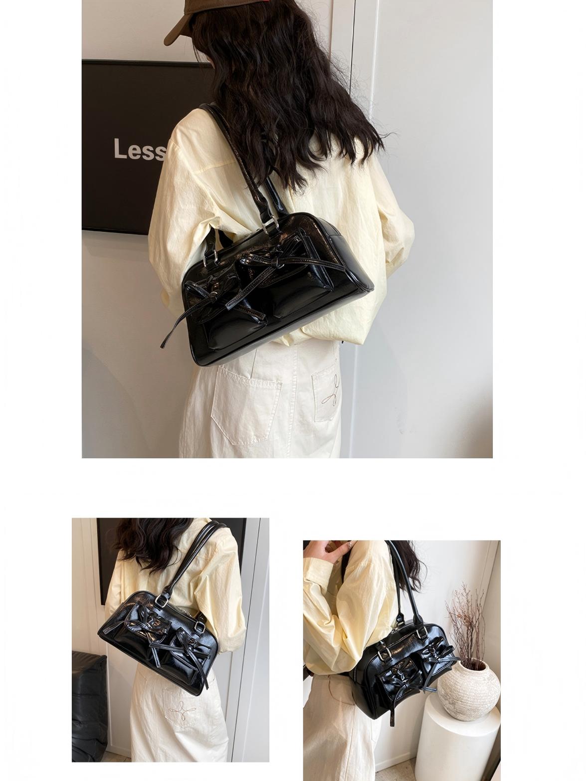 Bow-knot Horizontal Square Zipper Handbag