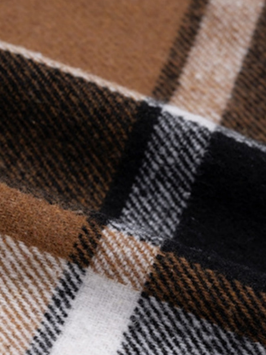 Contrasting Colors Pocket Plaid Mid-length Coats