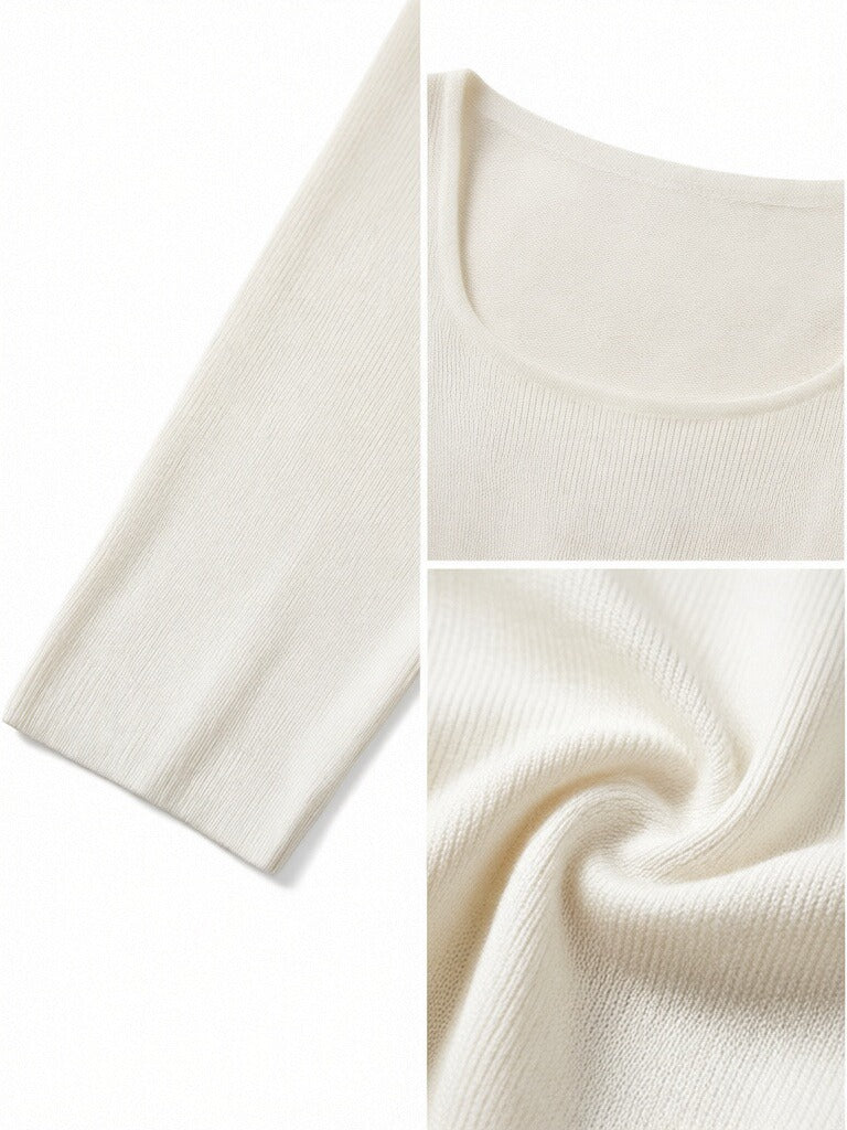 Square-Neck Knit Top with Thumbholes