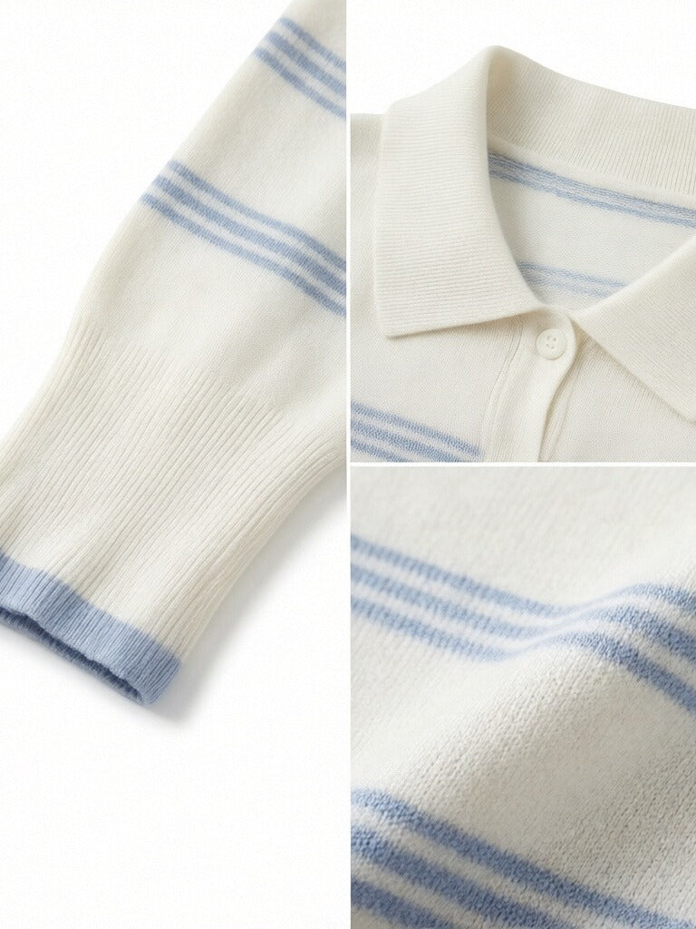 Wool-Blend Striped Polo Cropped Cardigan