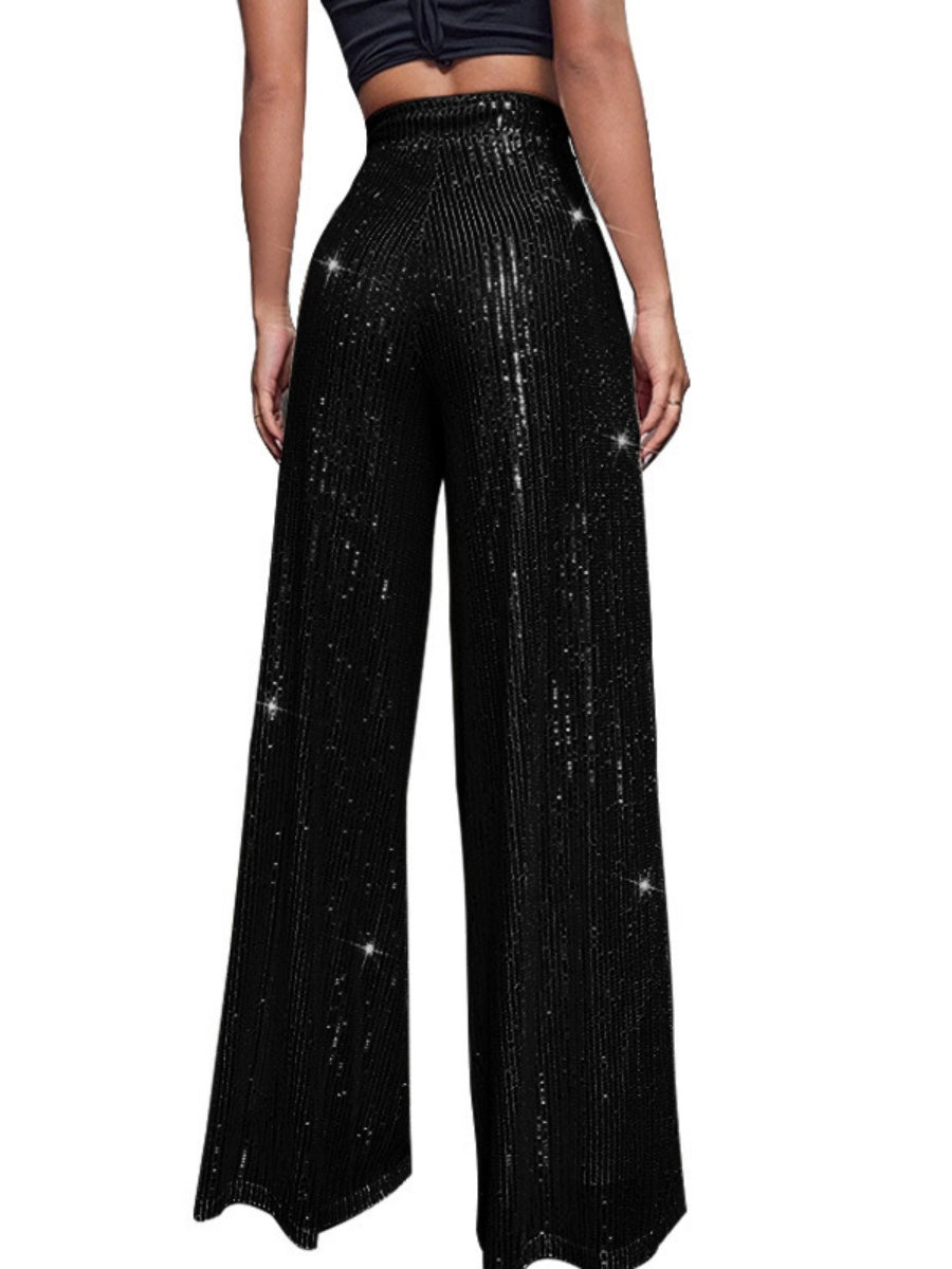 High Waist Sequins, Loose Fit, Drape, Elastic Wide-leg Pants