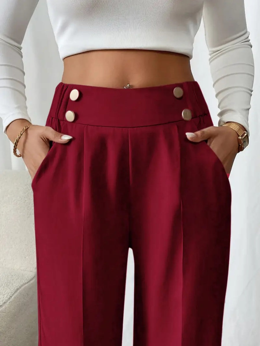 Casual High-waisted Loose Straight leg Pocket Pants
