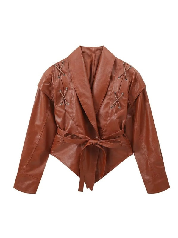 Lace-up Faux Leather Jacket