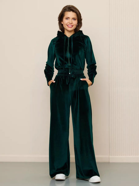 Velvet Zipper Cardigan, Silver Fox Fleece Sweatshirt, Lace-Up Pants 2-piece Sets