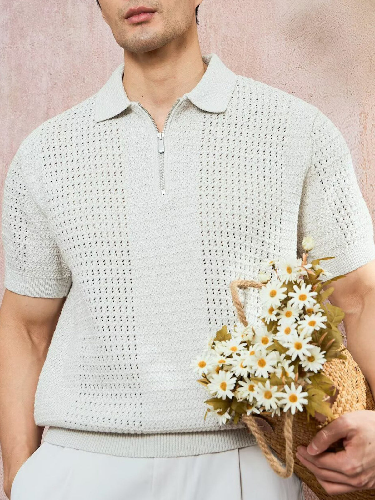 Old Money Style Hollow Out Slim-fit Polo Shirts