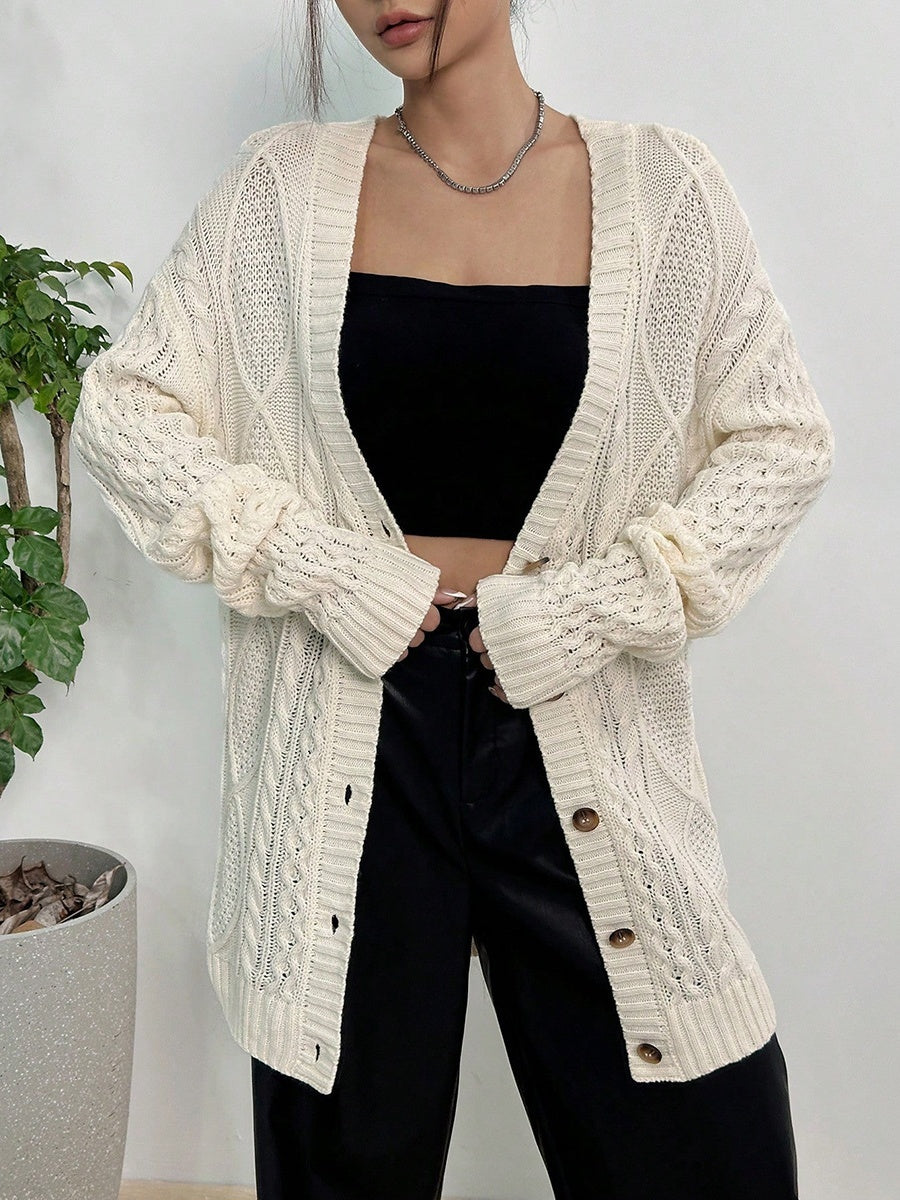 Liber Women's outerwear knitted cardigan diamond cable-knit button autumn cardigan