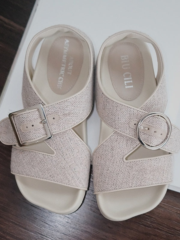 BIUCILI Mutual Performance Original Asymmetrical Design Old Qian Resort Style Square Toe Woven Basic Women's Sandals