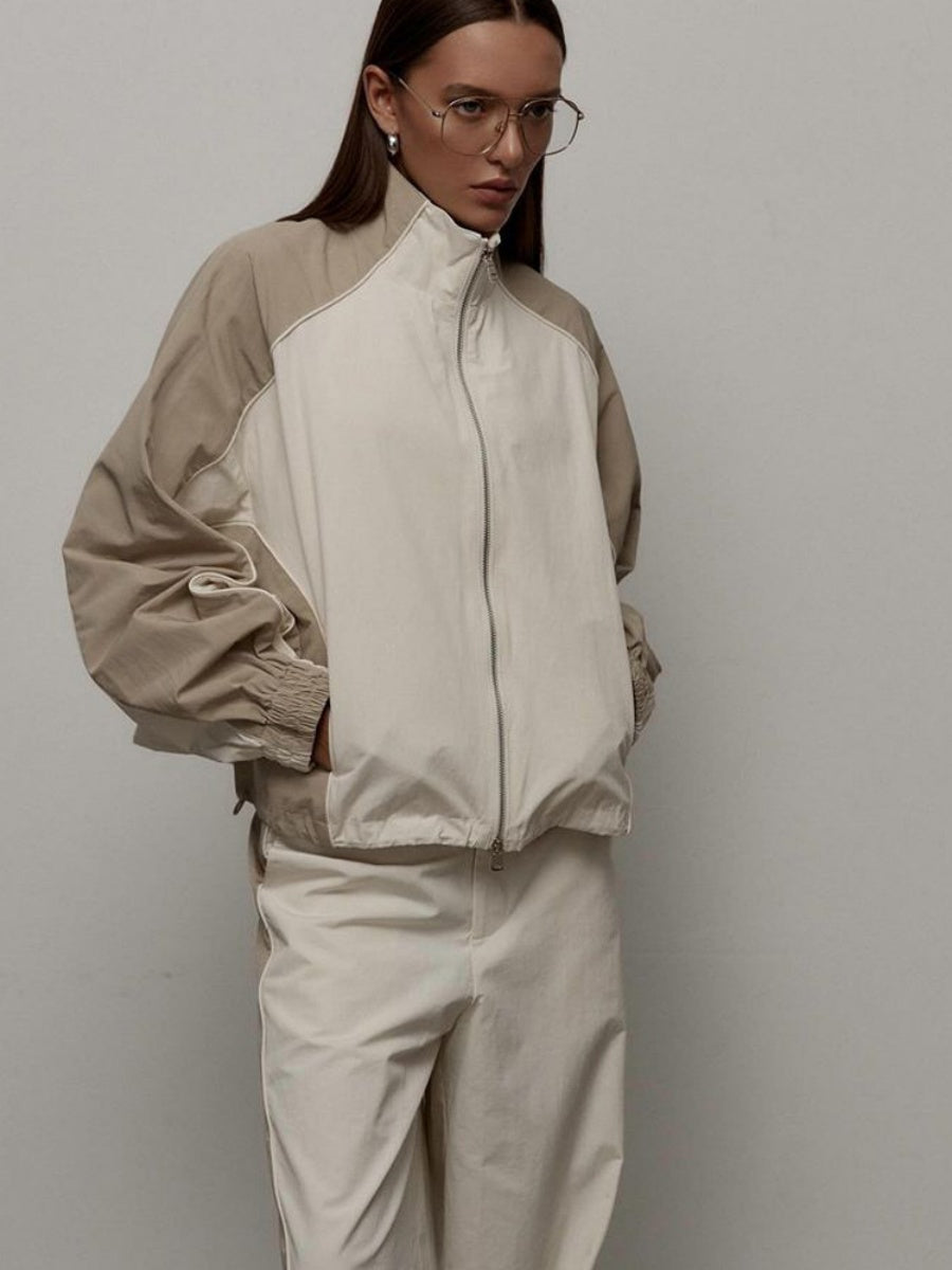 Liber Autumn women's drawstring clothing Colorblock long-sleeved two-piece jacket