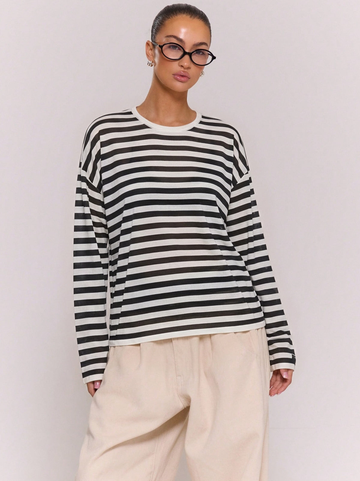 Linen-Blend Relaxed Striped Knit Top